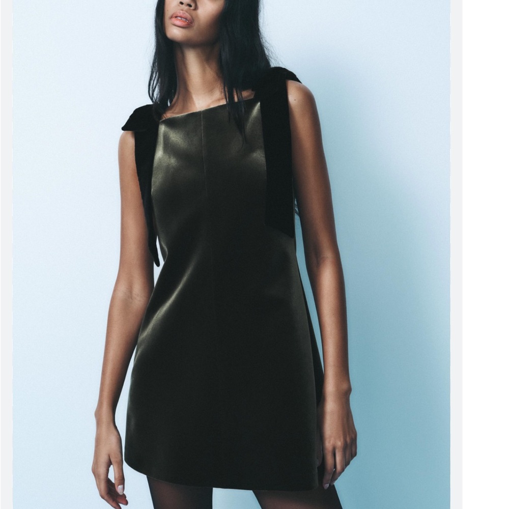 Zara Olive Green Velvet Mini Dress